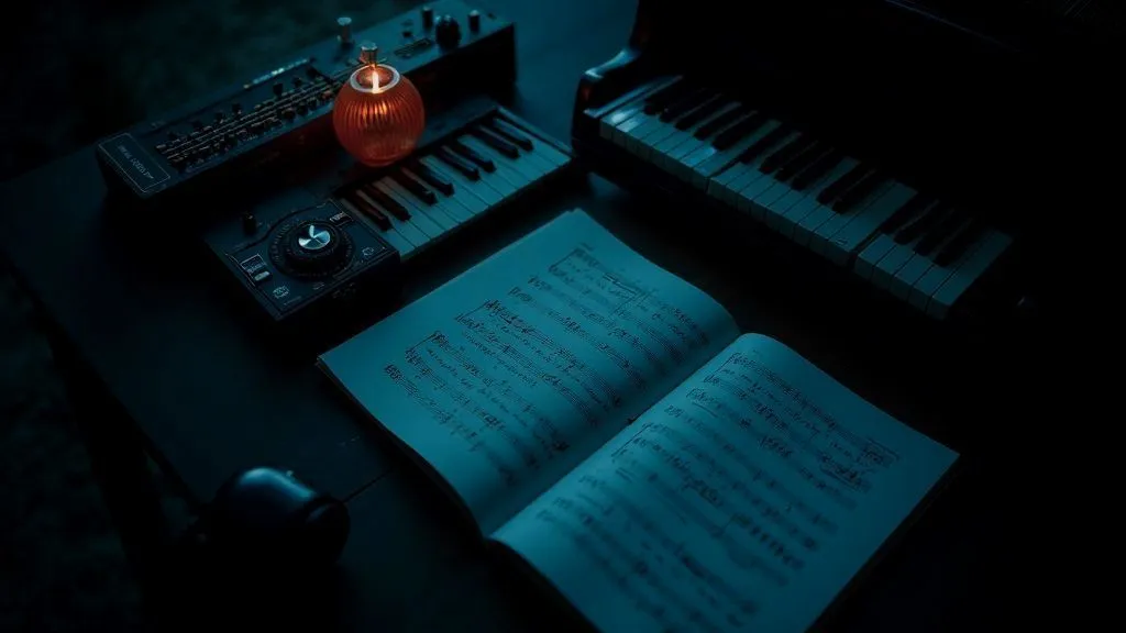 A musician composing music with a metronome and notes